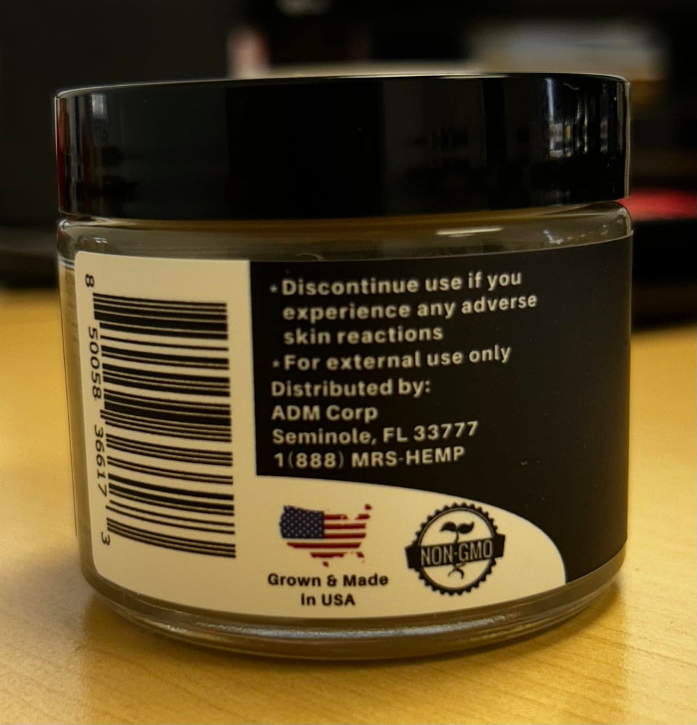 MRS. Hemp salve packaging in a practical tub for easy application.
