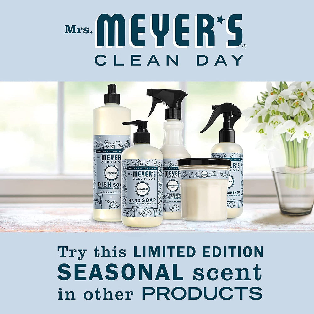 Gift-ready packaging and recyclable glass jar from Mrs. Meyer's Snow Drop Candle.