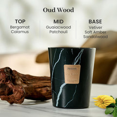M&SENSE OudWood XL candle closeup highlights the premium jar design.