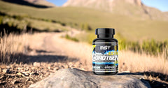 Athlete mid-run with MST Cordygen VO2 Ultra indicating performance support.