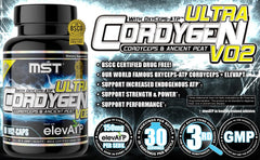 MST Cordygen VO2 Ultra capsules with scoop suggesting convenient energy for sessions.