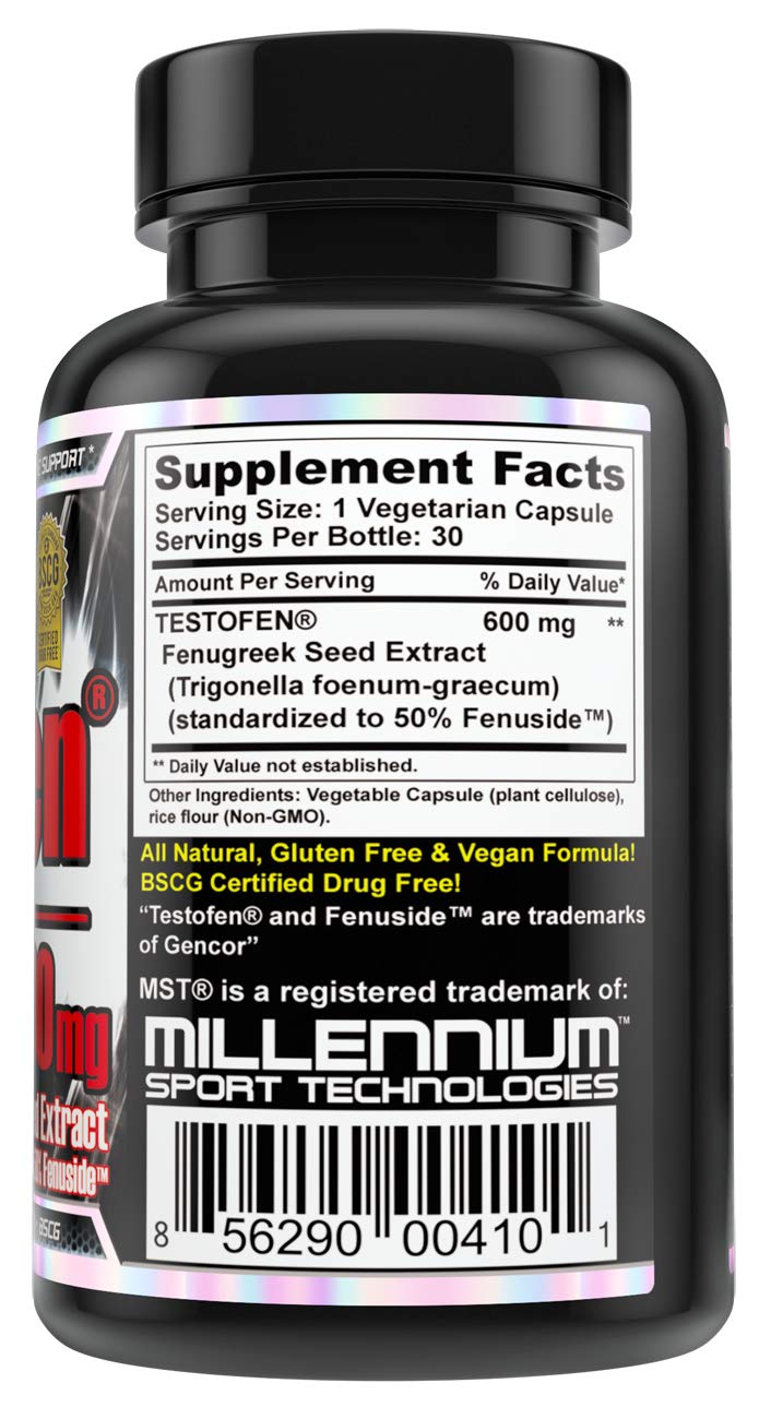 MST Testofen capsules being poured to illustrate convenient daily supplementation.