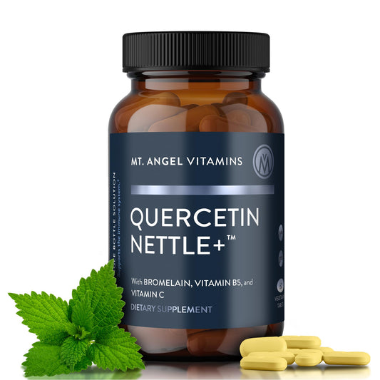 Mt. Angel Quercetin bottle with Bromelain and nettle for seasonal nasal comfort.