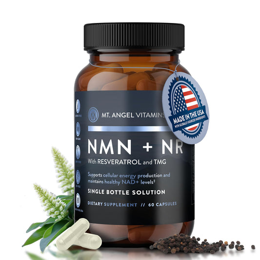 Mt. Angel Vitamins NMN bottle cap highlights secure packaging for accurate dosing.