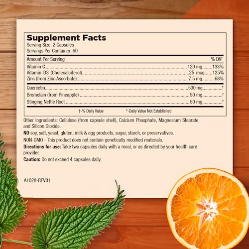 Mt. Angel Vitamins quercetin 500mg capsules close-up for immune and respiratory wellness