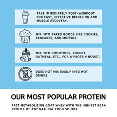 Mt. Capra Clean Whey powder in bowl demonstrates smooth, scoopable texture