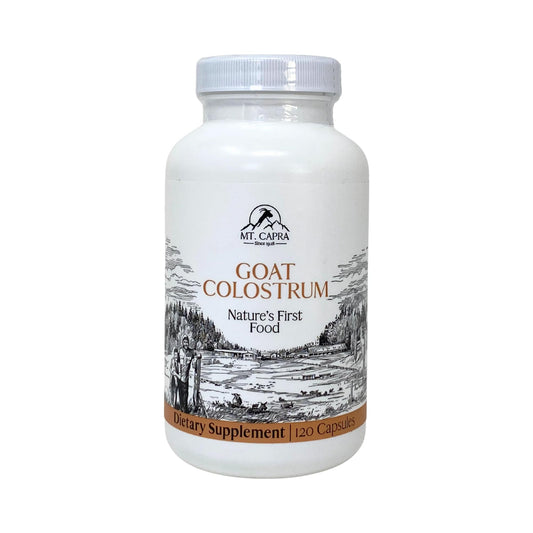 Mt Capra Goat Colostrum capsules front view for daily immune support