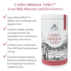 Measuring scoop with Mt Capra Mineral Whey for convenient daily mineral intake.