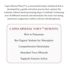 Mt Capra Mineral Whey smoothie-prep shot highlights versatile, flavor-friendly mixing.
