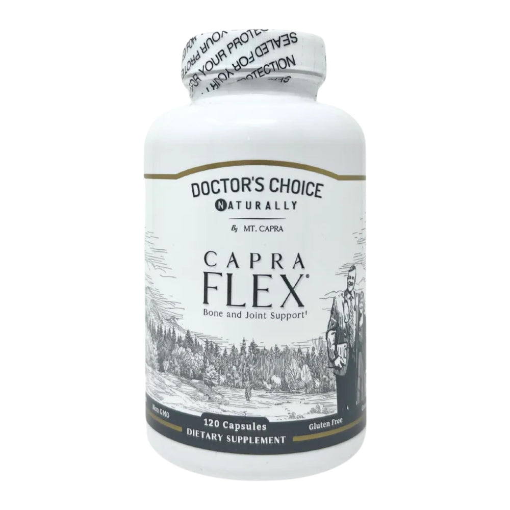 CapraFlex by Mt Capra bottle front view for joint support on the go