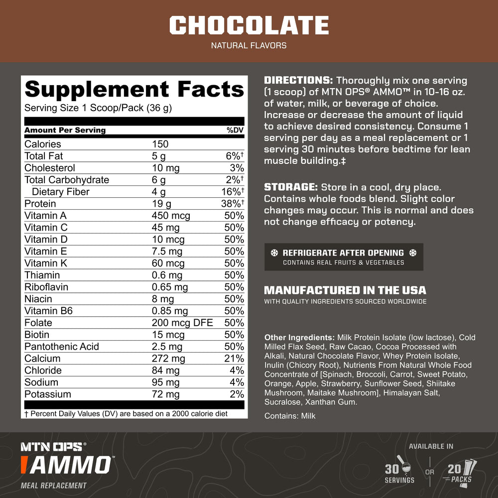 MTN OPS Ammo Meal being poured for a smooth chocolate shake