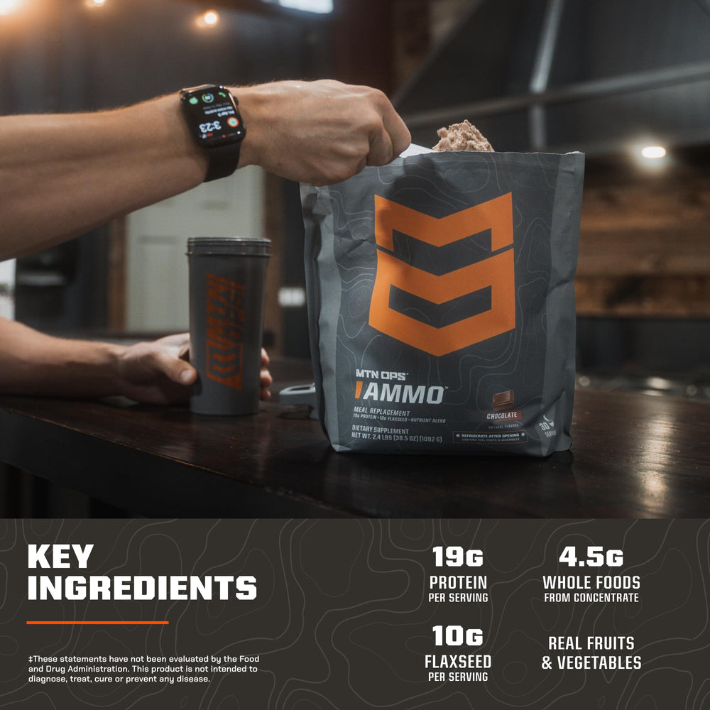 MTN OPS Ammo Meal front label shows real fruits and vegetables