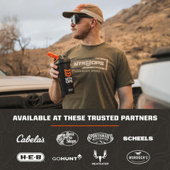 MTN OPS electrolyte packet being poured into water for quick hydration