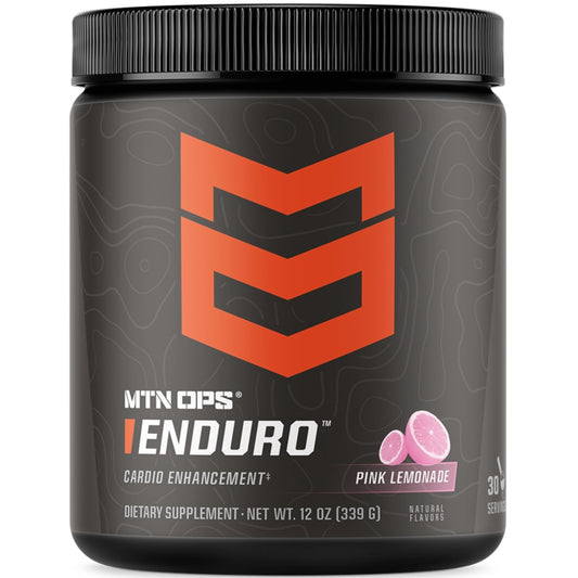 MTN OPS Enduro pink lemonade bottle ready to mix for steady hydration.