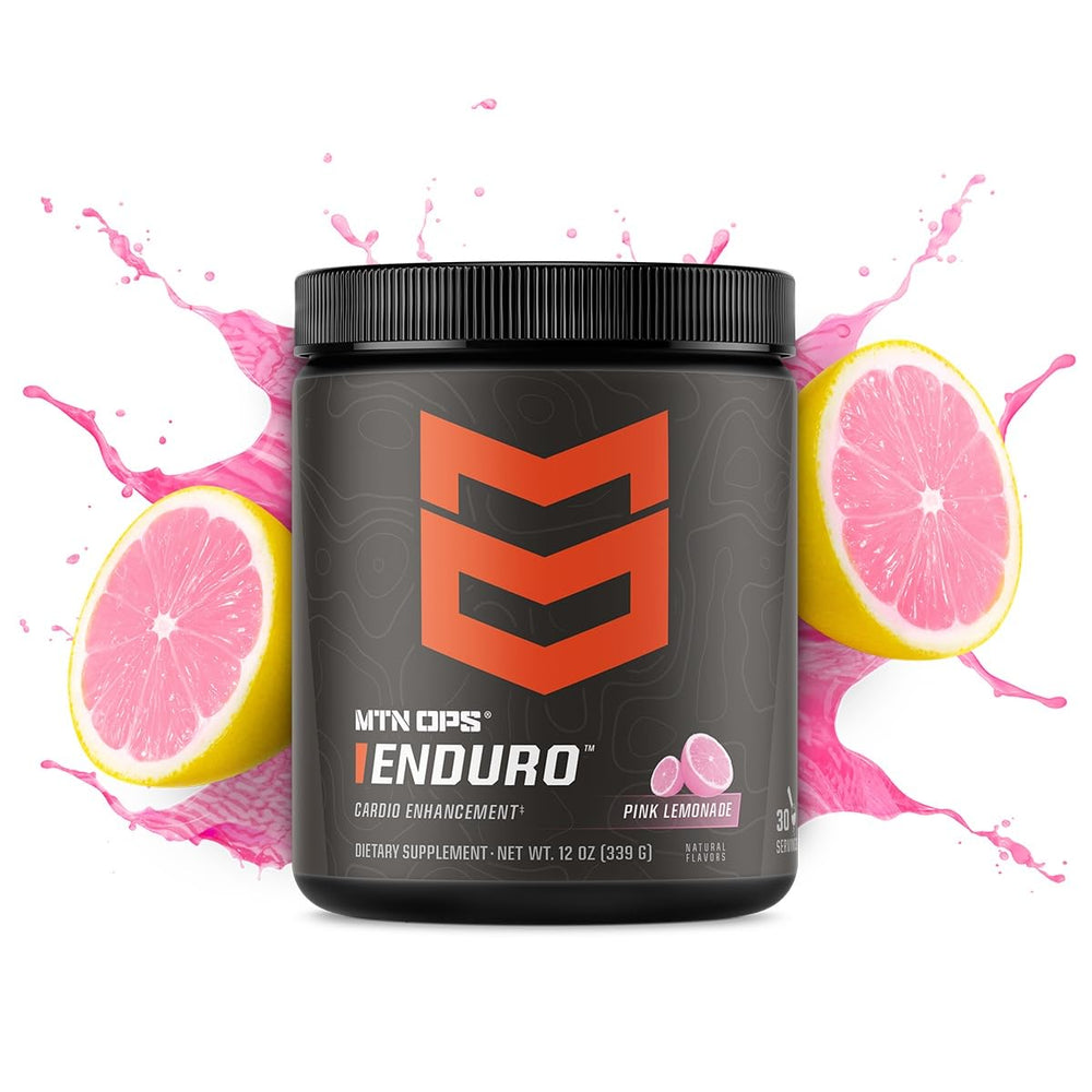 Close-up of Enduro pink lemonade label highlighting caffeine-free formula.