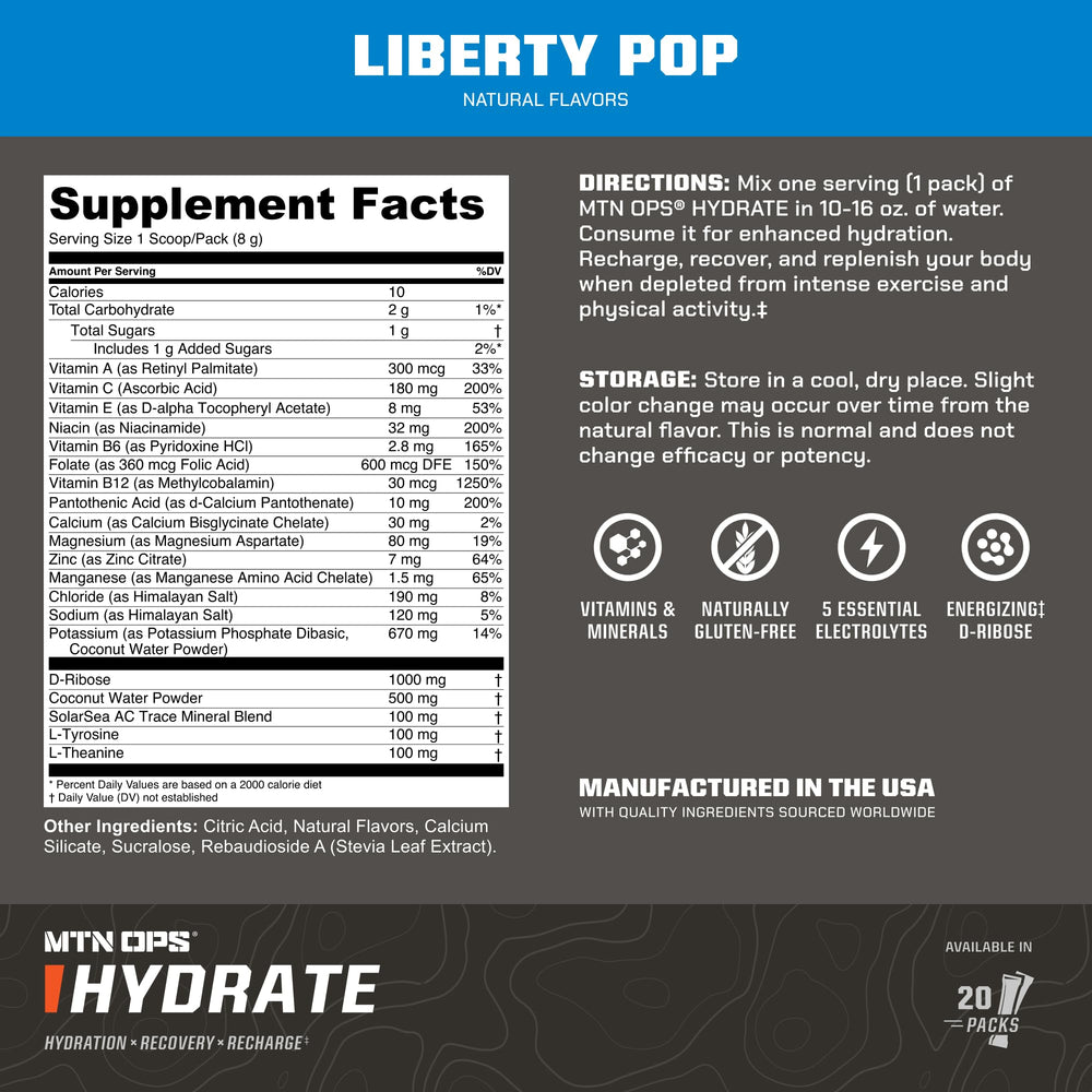 MTN OPS Hydrate Liberty Pop drink in glass after training.