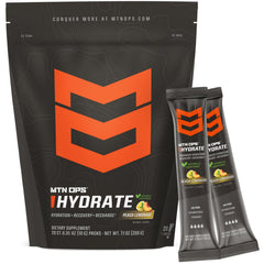 MTN OPS Hydrate peach lemonade single-serving pack on-the-go for workouts.