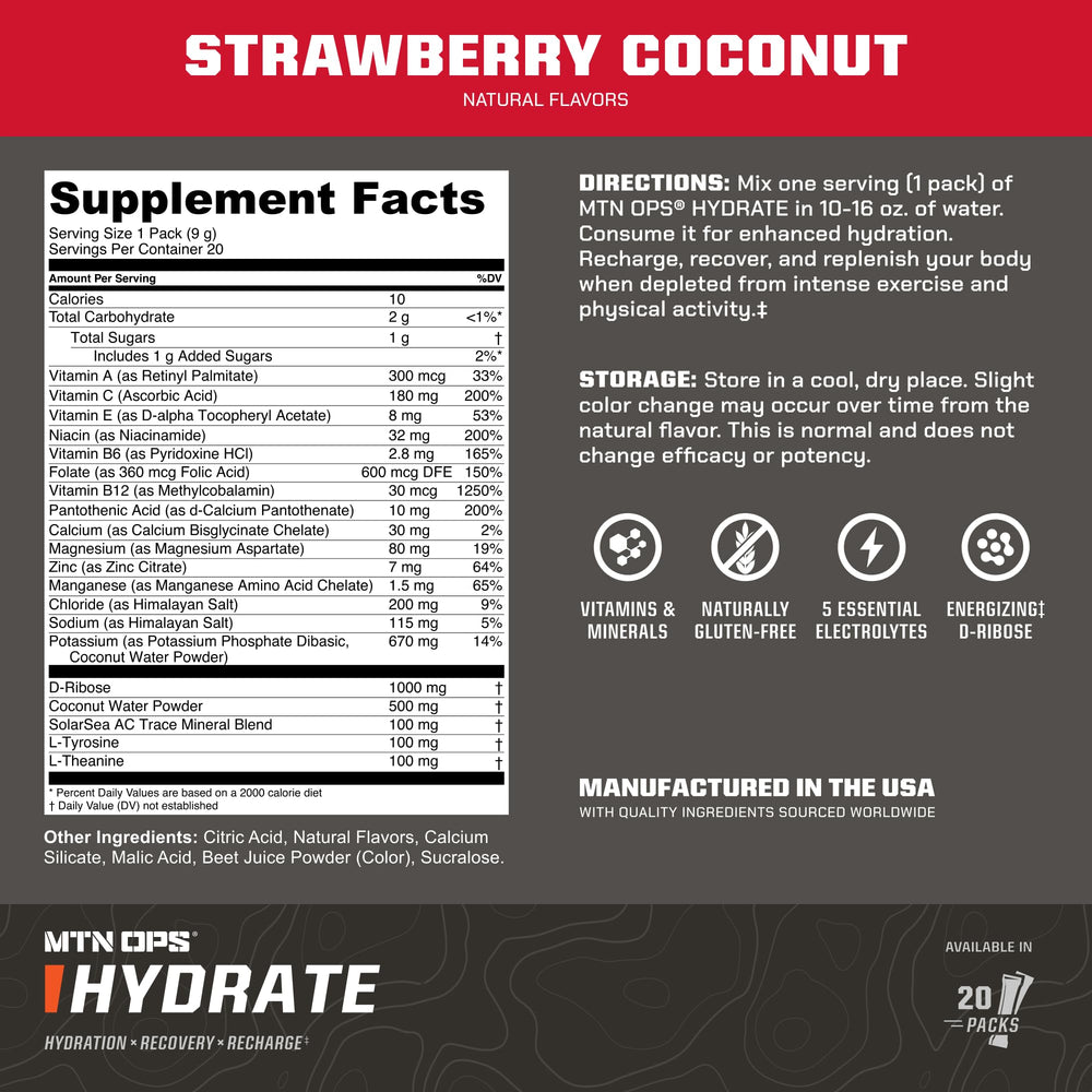 MTN OPS Hydrate powder close-up showing fine texture for fast absorption.