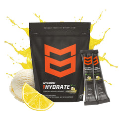 MTN OPS Hydrate sachet opening shows convenient single servings for travel.