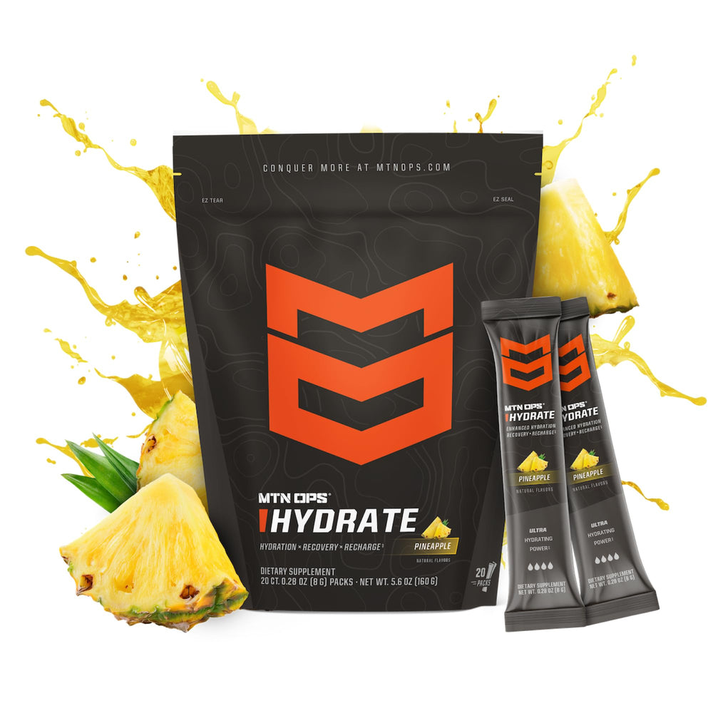 MTN OPS Hydrate single-serving pineapple mix supports steady electrolytes.