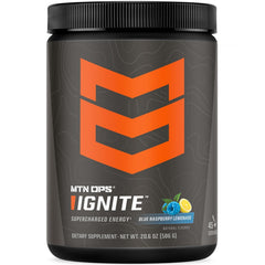 MTN OPS Ignite energy drink powder front cover showing gluten-free formula for sustained energy