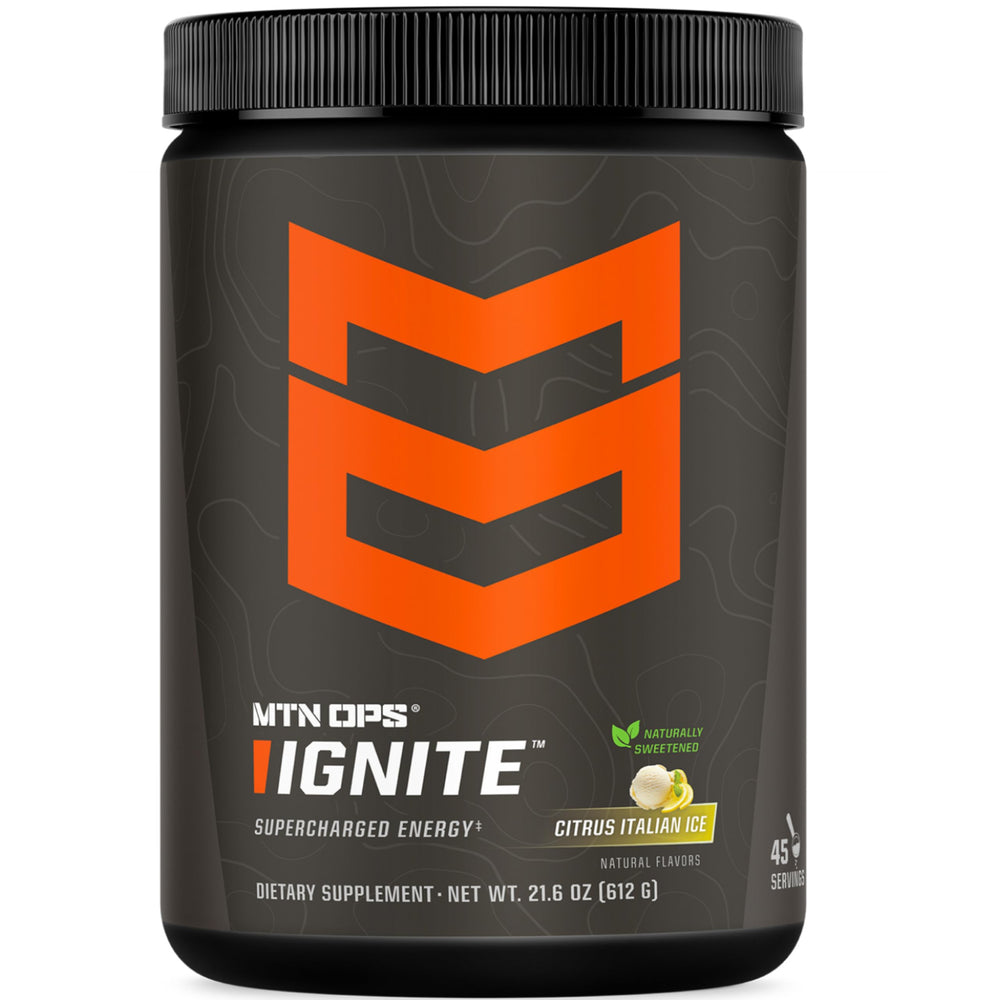 MTN OPS Ignite energy powder canister boosts morning focus.