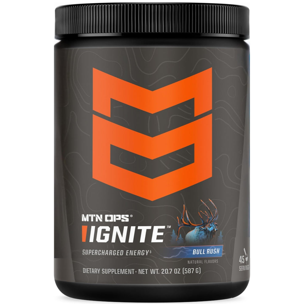 MTN OPS Ignite scoop in a shaker for a clean energy boost.