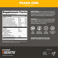Close-up of gluten-free label on MTN OPS Ignite tin for dietary suitability