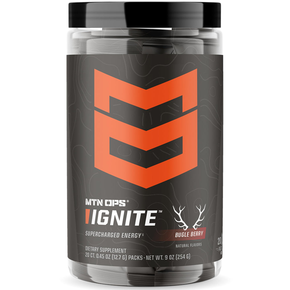 MTN OPS Ignite Trail Packs bottle with scoop for easy energizing use