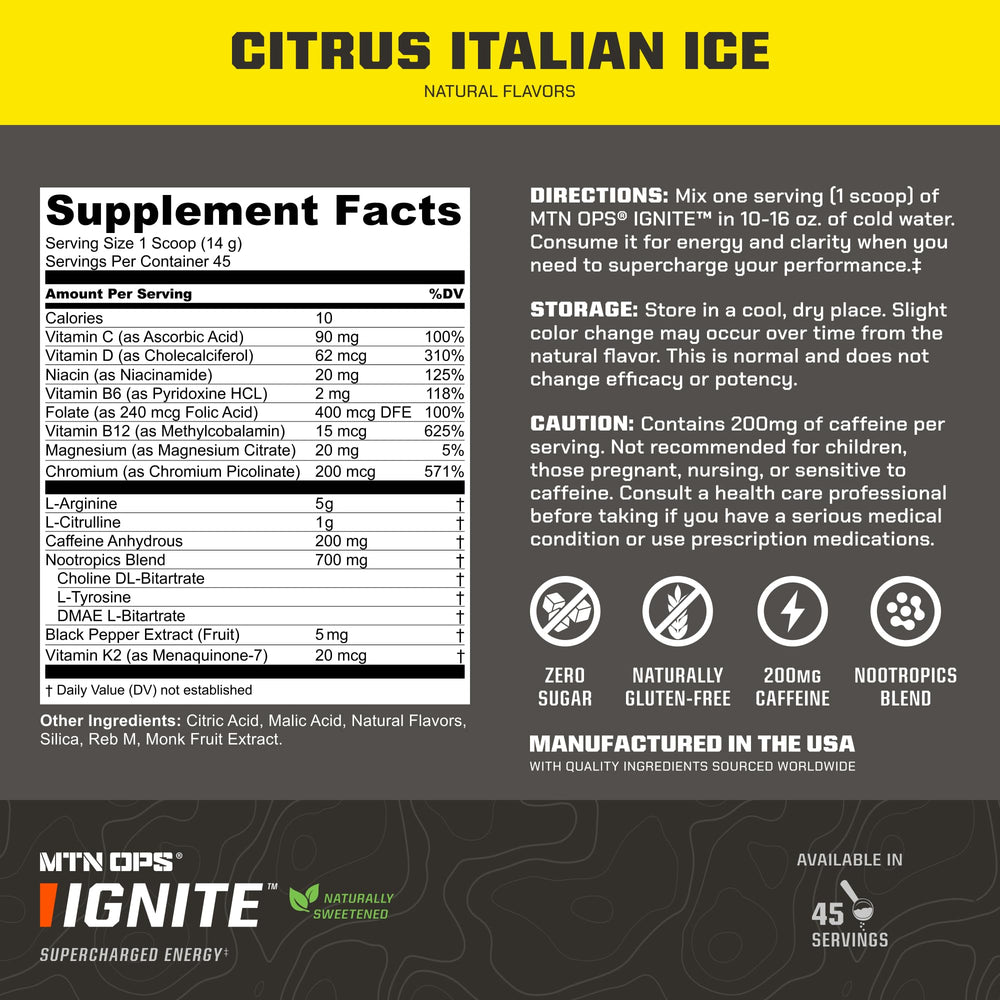 MTN OPS Ignite tumbler with water shows refreshing Citrus Italian Ice.