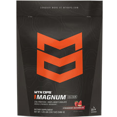 MTN OPS Magnum Clear Whey bottle pouring after a workout for quick recovery.