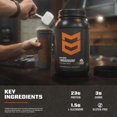 MTN OPS Magnum Vanilla shake in glass demonstrates convenient post-workout nutrition.