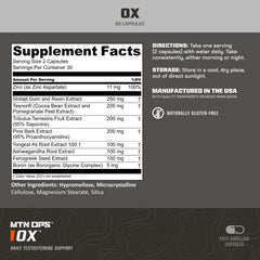 MTN OPS Ox Daytime bottle label highlighting natural ingredients for men's wellness and daily energy