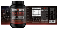 Close-up MTN OPS bottle with chocolate caramel flavor label