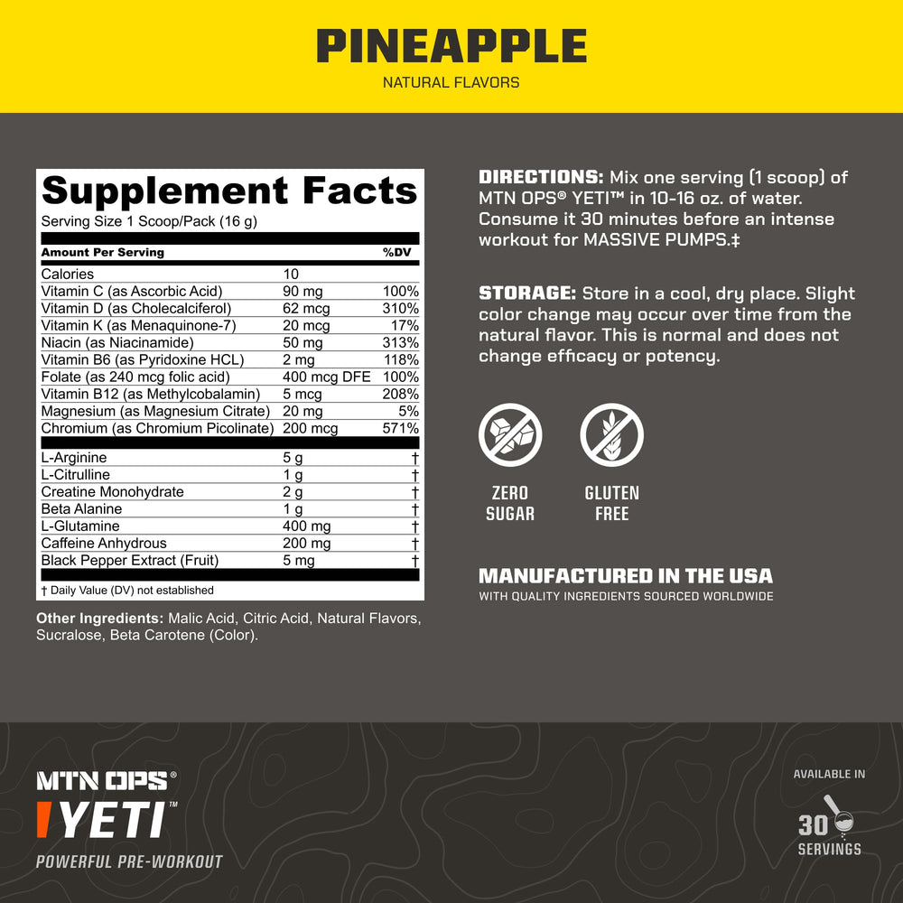 MTN OPS Yeti pineapple crush powder dissolved in glass showing vibrant color