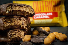 MTS Outright Bar Chocolate Caramel ingredients highlight real nuts and protein.