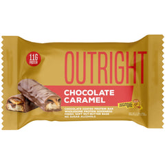 MTS Outright Bar Chocolate Caramel close-up shows wholesome ingredients and texture.
