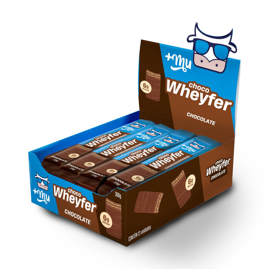 Mu Chocowheyfer display features 12-unit packaging for quick protein snacking