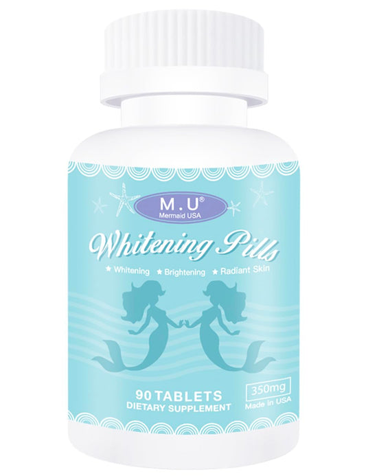 M.U Magic Whitening Pills bottle promotes a brighter, more even complexion.