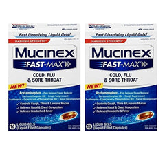 Front view of Mucinex Fast-Max bottle highlights multi-symptom relief
