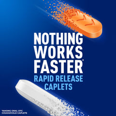 Nighttime caplets with dextromethorphan and antihistamine shown for nighttime symptom relief.