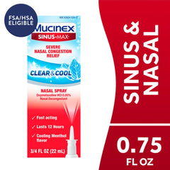 Close-up of Mucinex Sinus-Max Severe nasal spray application.