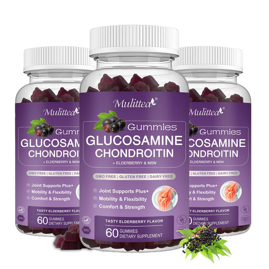 Mulittea glucosamine chondroitin gummies bottle shows convenient daily joint support.