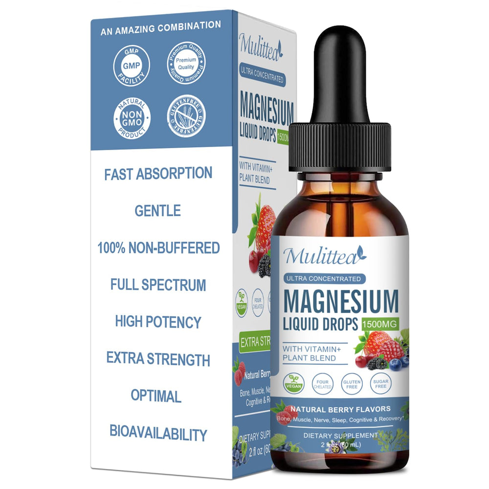 Mulittea magnesium glycinate liquid bottle showing the dropper for easy absorption