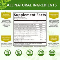 Mulittea Moringa capsules ingredients panel listing key components