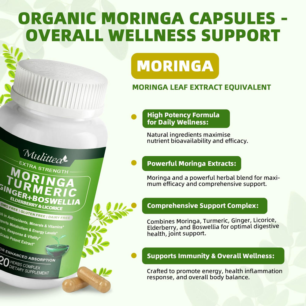 Mulittea Moringa capsules pack open for daily use