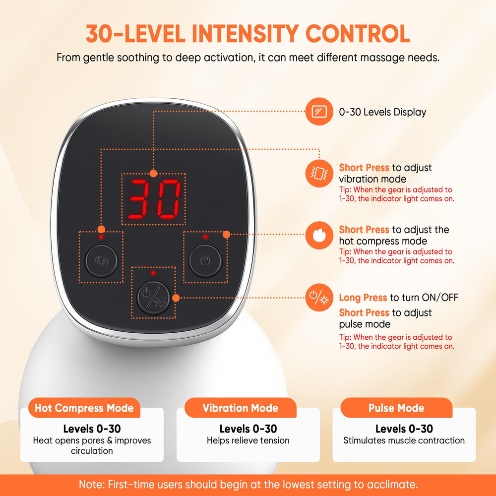 Multford heat compression with 30 levels highlights temperature range for relaxing warmth