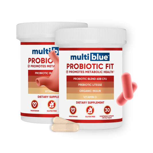 MultiBlue Probiotic Fit bottle front showcases daily wellness support.