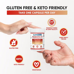 MultiBlue Probiotic Fit capsules beside bottle illustrate easy daily regimen.