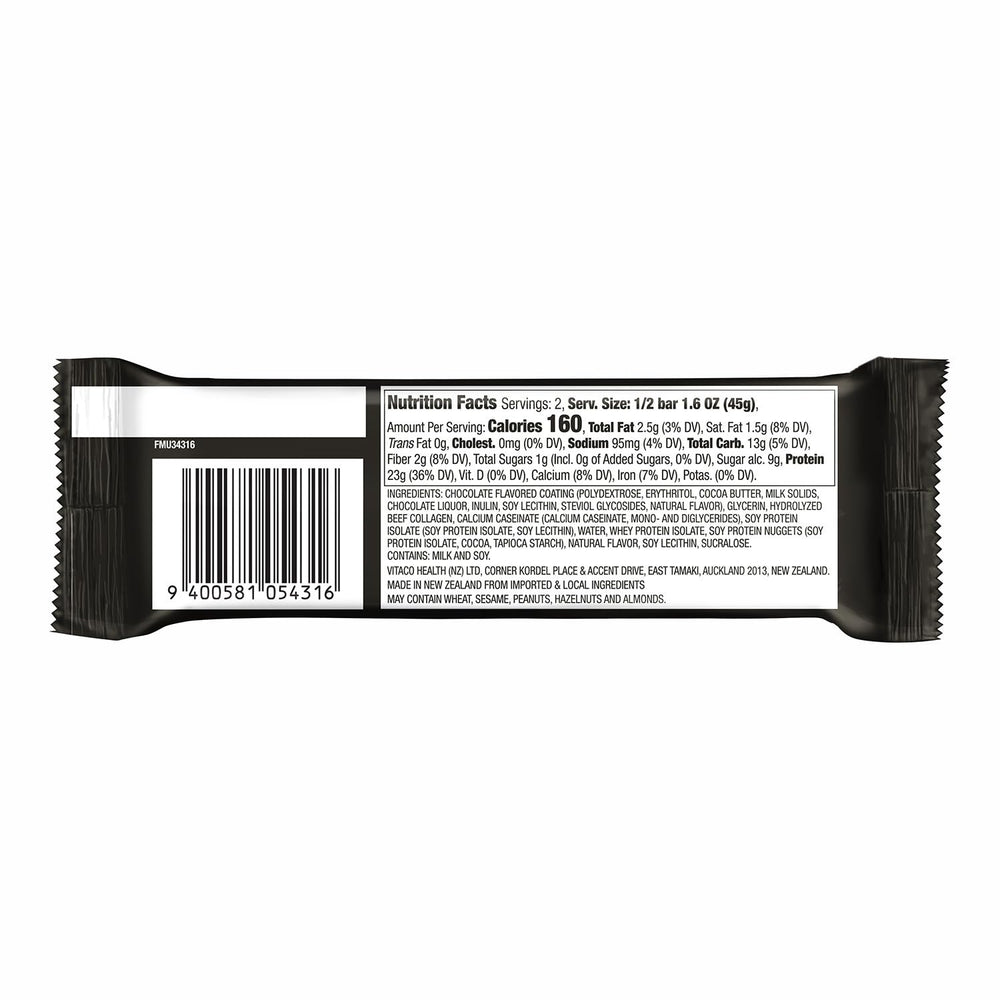 MUSASHI High Protein Bar 2g sugar close-up, low-sugar snack potential.